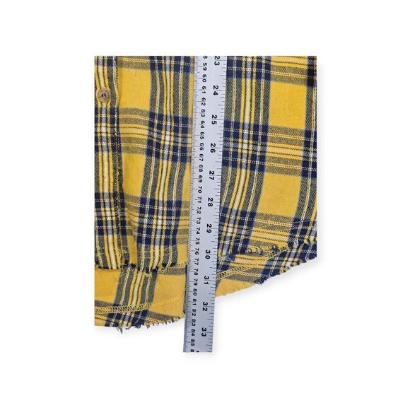 La Miel Colorblock Plaid Flannel Shirt Small Yellow Black Distressed Long Sleeve - Picture 5 of 8